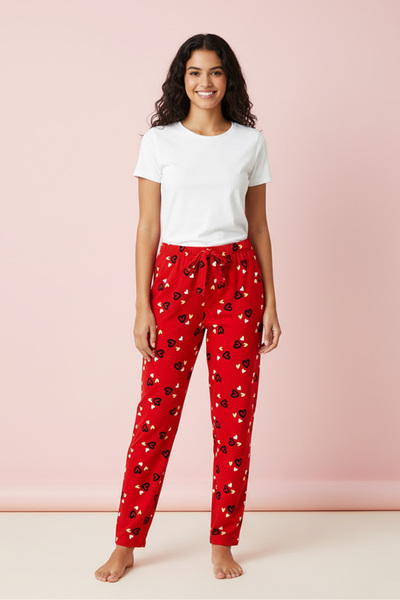 DERENE Kadın Süet Kalp Desenli Pijama Altı