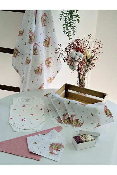 Fulya Tuhafiye Muslin & Bamboo Newborn Gift Set (Blanket, Handkerchief, Bib, ...