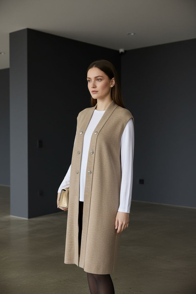 ENDAMIM Solid Color Long Knit Vest with Button Detail