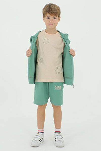 Black One Crew Neck Boy's Vest T-Shirt and Shorts Triple Set