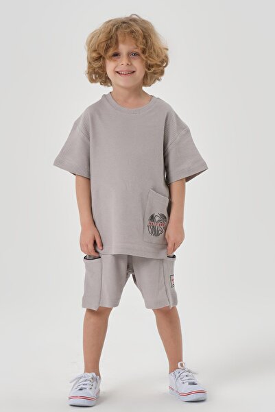 Black One Boy's Combed Cotton Waffle Fabric Top and Bottom Set