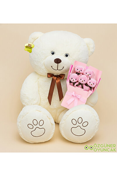 Özgüner Oyuncak Sevgiliye Romantik Hediye Seti – Büyük 120 cm Peluş Ayı ve Peluş Ayıcık Buketi