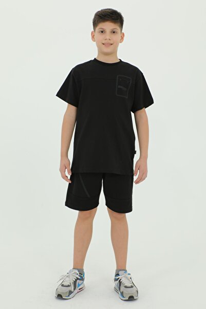 Black One Σετ δύο τεμαχίων για αγόρια με λαιμόκοψη με λεπτομέρεια μπλουζάκι και σορτς
