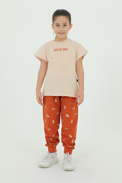 Black One Βαμβακερό καλοκαιρινό μπλουζάκι με λαιμόκοψη και παντελόνι για κορίτσια σετ φόρμας 2 τμχ