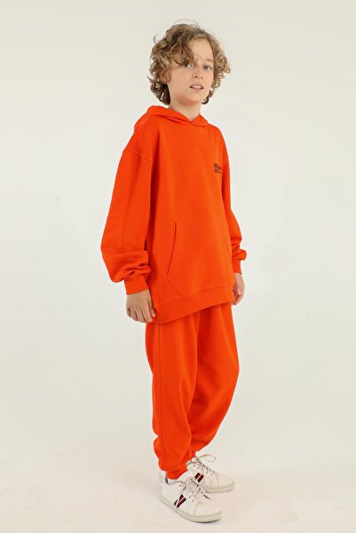 Black One Σετ αθλητικής φόρμας για αγόρι - Ύφασμα Interlock με κουκούλα, λεπτομέρεια εκτύπωσης και ατσάλι