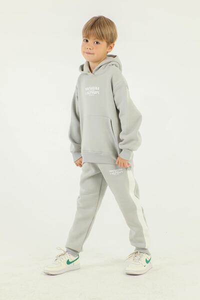 Black One Kapüşonlu Kargo Cepli Baskı Detaylı Erkek Çocuk Eşofman Takımı