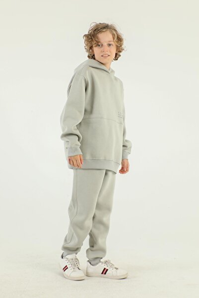 Black One Thick Boys' Tracksuit with Hooded Cargo Pocket