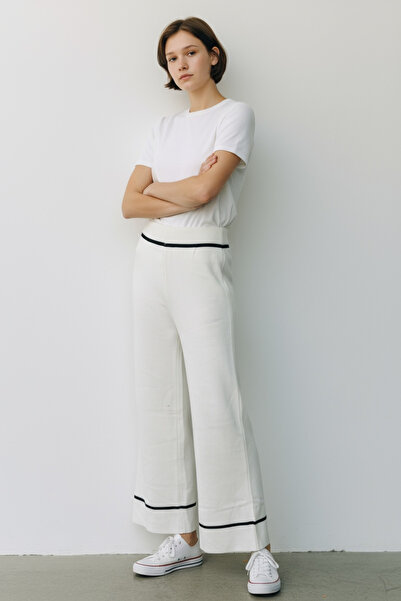 NEWCO ψηλόμεσο φαρδύ πόδι ριγέ ελαστικό μοντέρνο κομψό πλεκτό παντελόνι