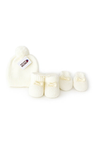 honey baby Newborn Baby Knitted Beanie Gloves Booties Set of 3 Cream