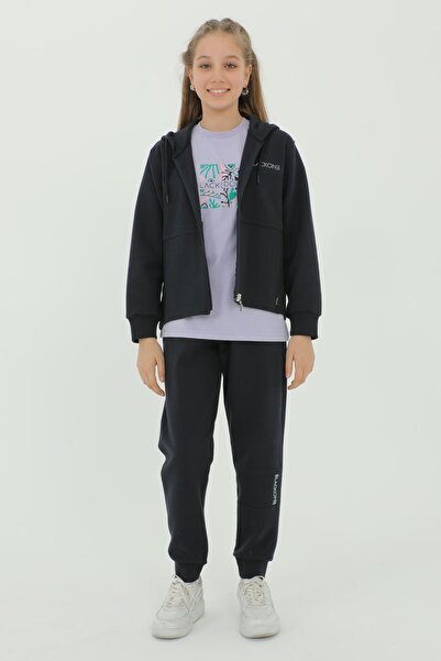 Black One Σετ αθλητικής φόρμας για κορίτσια με τριπλό σετ με λεπτομέρεια εκτύπωσης