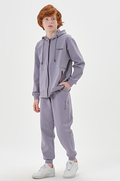 Black One Hooded Adjustable Waist Elastic Double Pocket Men's Tracksuit Set