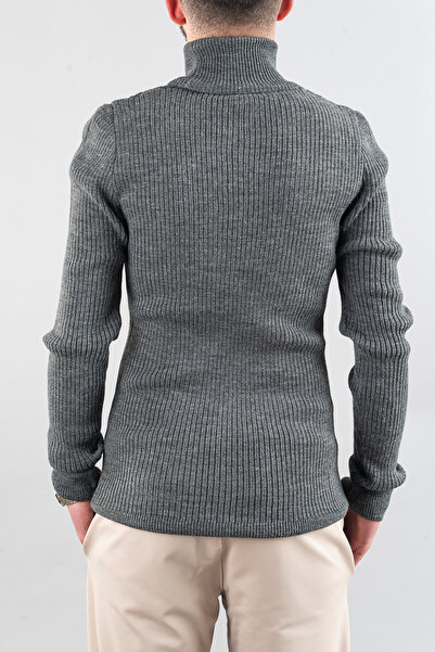 bombe Pulover pentru bărbați, gri, slim, cu decolteu, din bumbac