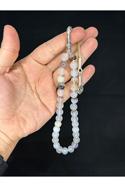 Anemore Collection مسبحة من العقيق الأبيض الطبيعي قطع الكرة T-485