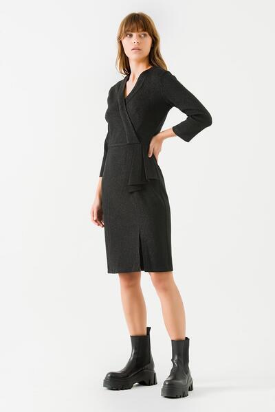 Jus De Pommes Kadın Siyah Yırtmaç Detaylı Elbise