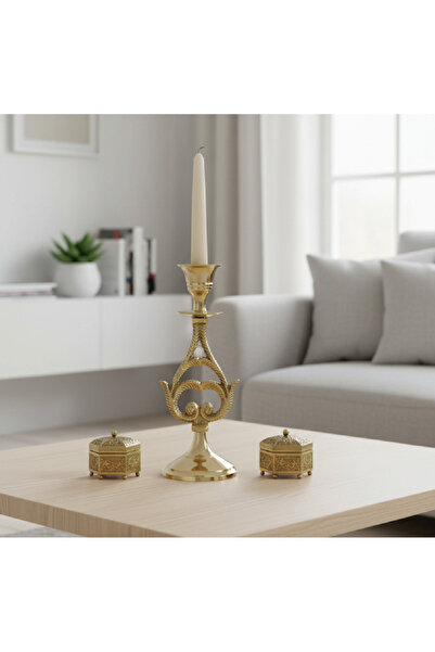 Genel Markalar Tekli Pirinç Şamdan, Altın, 17x7