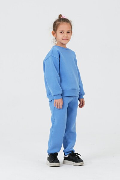 Black One KIZ ÇOCUK BİSİKLET YAKA 3 İPLİK KUMAŞTAN BASKILI ÇOCUK ALT ÜST EŞOFMAN TAKIMI