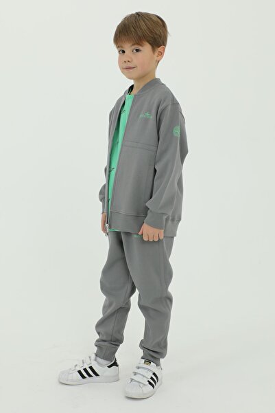 Black One Crew Neck Boys T-Shirt Print Detailed 3-Piece Tracksuit Set