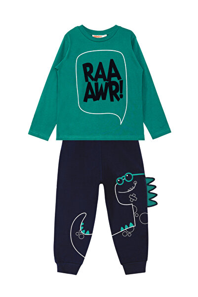 Denokids Tırtırlı Dino Erkek Çocuk Kışlık T-shirt Pantolon Takım
