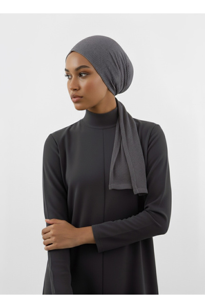 elysianfidan Pleated Tie Dark Gray Ready-To-Wear Turban Hijab Bonnet