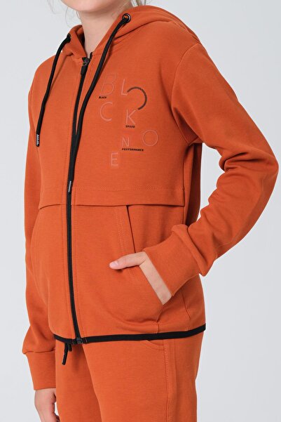 Black One Σετ αθλητικής φόρμας με κουκούλα από ύφασμα Pique για κορίτσι - Διπλή τσέπη με φερμουάρ και λεπτομέρεια εκτύπωσης