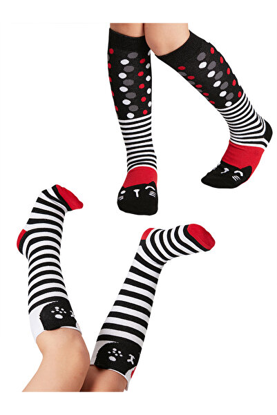 MSHB&G Striped Cats Girl's Knee Socks Set of 2