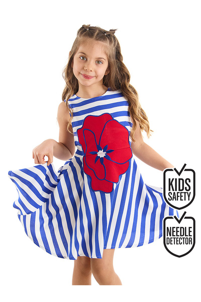 MSHB&G Striped Ferret Woven Floral Girl's Blue Summer Dress