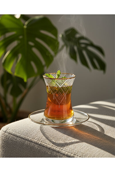 Zaytoon 6'lI Çay Bardak Seti Filistin Kefiyesi Nakışlı 12 Parça T00001 Gümüş