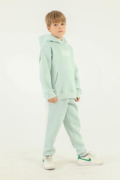 Black One Hooded Cargo Pocket Print Detailed Boy's Tracksuit Set