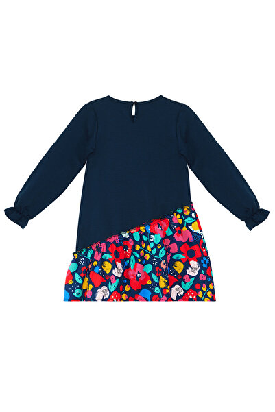 MSHB&G Çiçekli Leoparlı Fırfırlı Lacivert Kız Çocuk Elbise