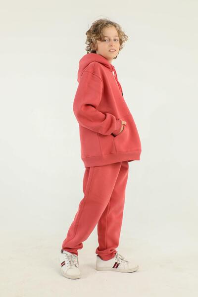 Black One Hooded Cargo Pocket Print Detailed Boy's Tracksuit Set