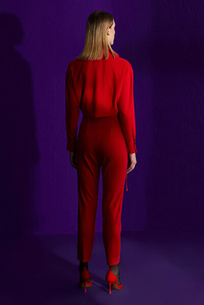 Jus De Pommes KIRMIZI YÜKSEK BEL DAR PAÇA KADIN PANTOLON