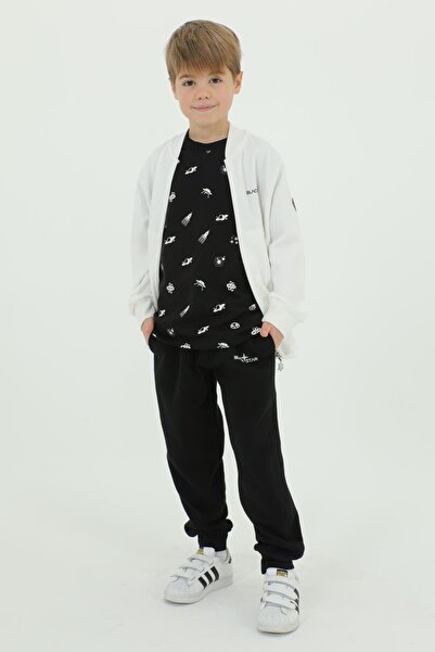 Black One Трійка спортивного костюма з футболкою з коміром-стійкою та принтом для хлопчика