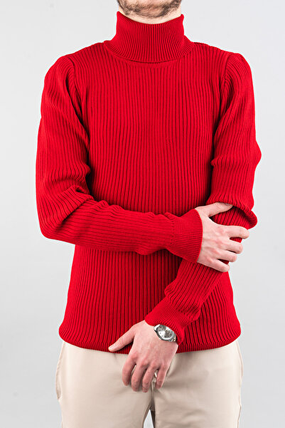 bombe Pulover pentru bărbați, cu țiglă, slim fit, cu gâtul turn, din bumbac