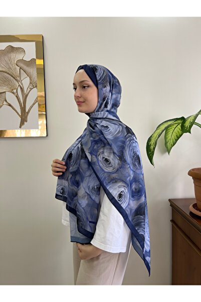 YILDIZ SCARFS Gül Desen Soft Pamuk Şal Lacivert