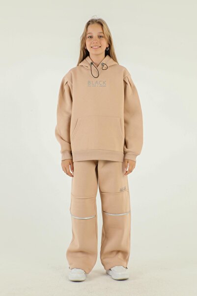 Black One Χοντρό σετ φόρμας για κορίτσια με λεπτομέρεια εκτύπωσης με κουκούλα