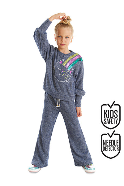 MSHB&G Payetli Parlak Kedi Kız Çocuk Triko Eşofman Takım