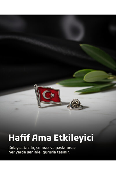 Zaytoon Türkiye Bayarğı Simgesi Gümüş Renkli Özel Tasarımlı Unisex Yaka Rozet...