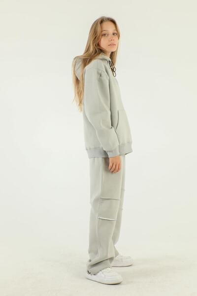 Black One Thick Girl's Tracksuit Set with Hooded Print Detail