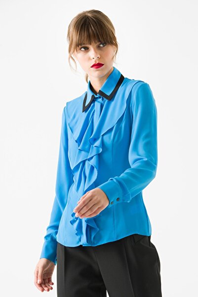 Jus De Pommes Kadın Turkuaz Yakası Volanlı Bluz