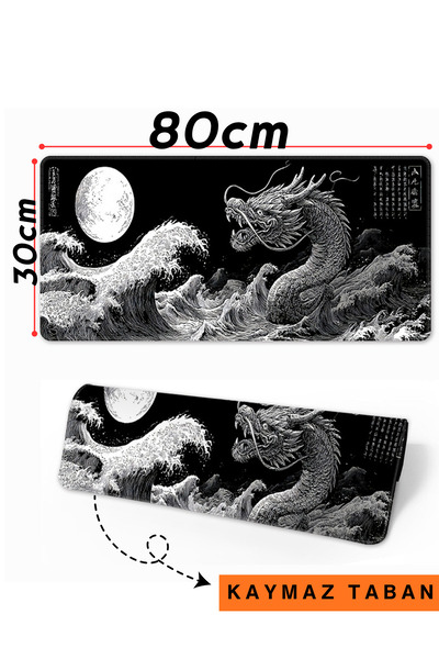 Rever Ejderha Desenli 80x30cm Mousepad Kaymaz Taban Gaming Oyuncu Mouse pad