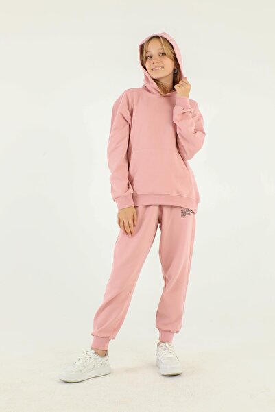 Black One Βασικό σετ αθλητικής φόρμας για κορίτσια από ατσάλινο ύφασμα Interlock με λεπτομέρεια εκτύπωσης με κουκούλα