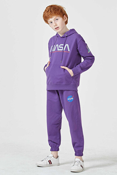 Black One Erkek Çocuk Şardonsuz 2 İplik Baskılı Kapüşonlu Spor Eşofman Takımı...