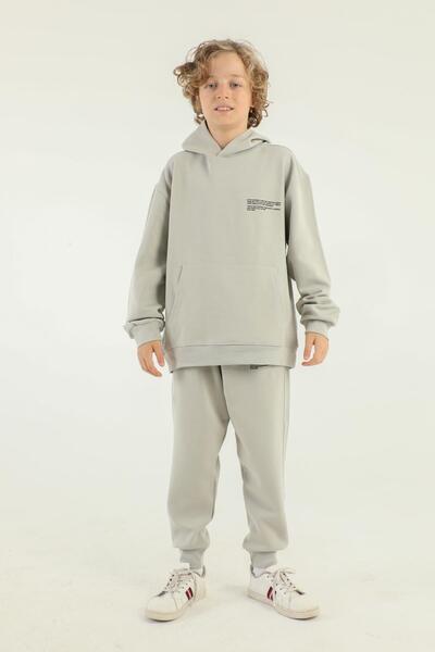 Black One Βασικό σετ φόρμας για αγόρι από ατσάλινο ύφασμα Interlock με λεπτομέρεια εκτύπωσης με κουκούλα