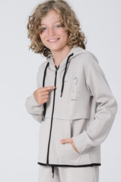 Black One Σετ φόρμας για αγόρια από ύφασμα Pique με φερμουάρ με κουκούλα με λεπτομέρεια εκτύπωσης με διπλή τσέπη