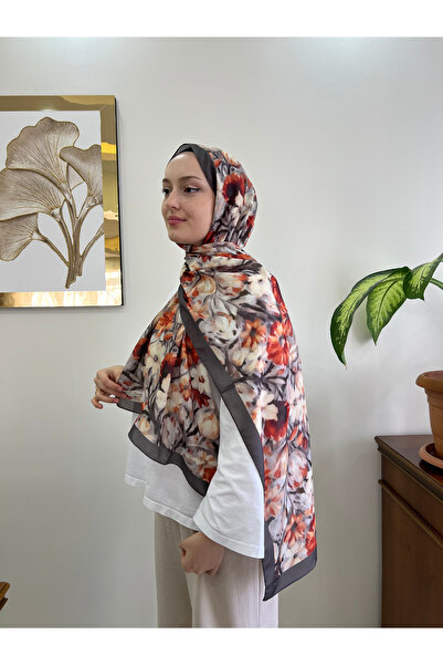 YILDIZ SCARFS Çiçek Desen Soft Pamuk Şal Antrasit