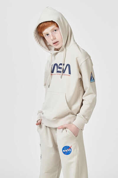 Black One Boy's Hooded Print Detailed Sports Tracksuit Set