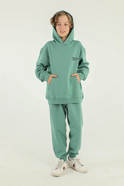 Black One Βασικό σετ φόρμας για αγόρι από ατσάλινο ύφασμα Interlock με λεπτομέρεια εκτύπωσης με κουκούλα