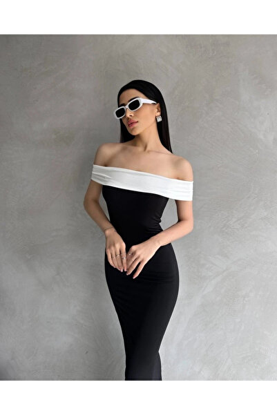 Cbm Дамска рокля с макс дължина и мадонна яка