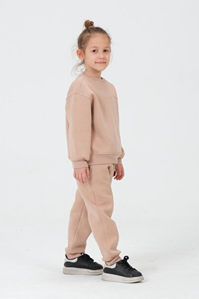 Black One Girls' Circular Neck 3-Ply Fabric Printed Children's Bottom and Top Tracksuit Set