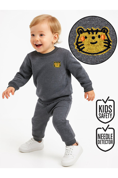 Denokids Cat Baby Boy Dark Gray Tracksuit Set